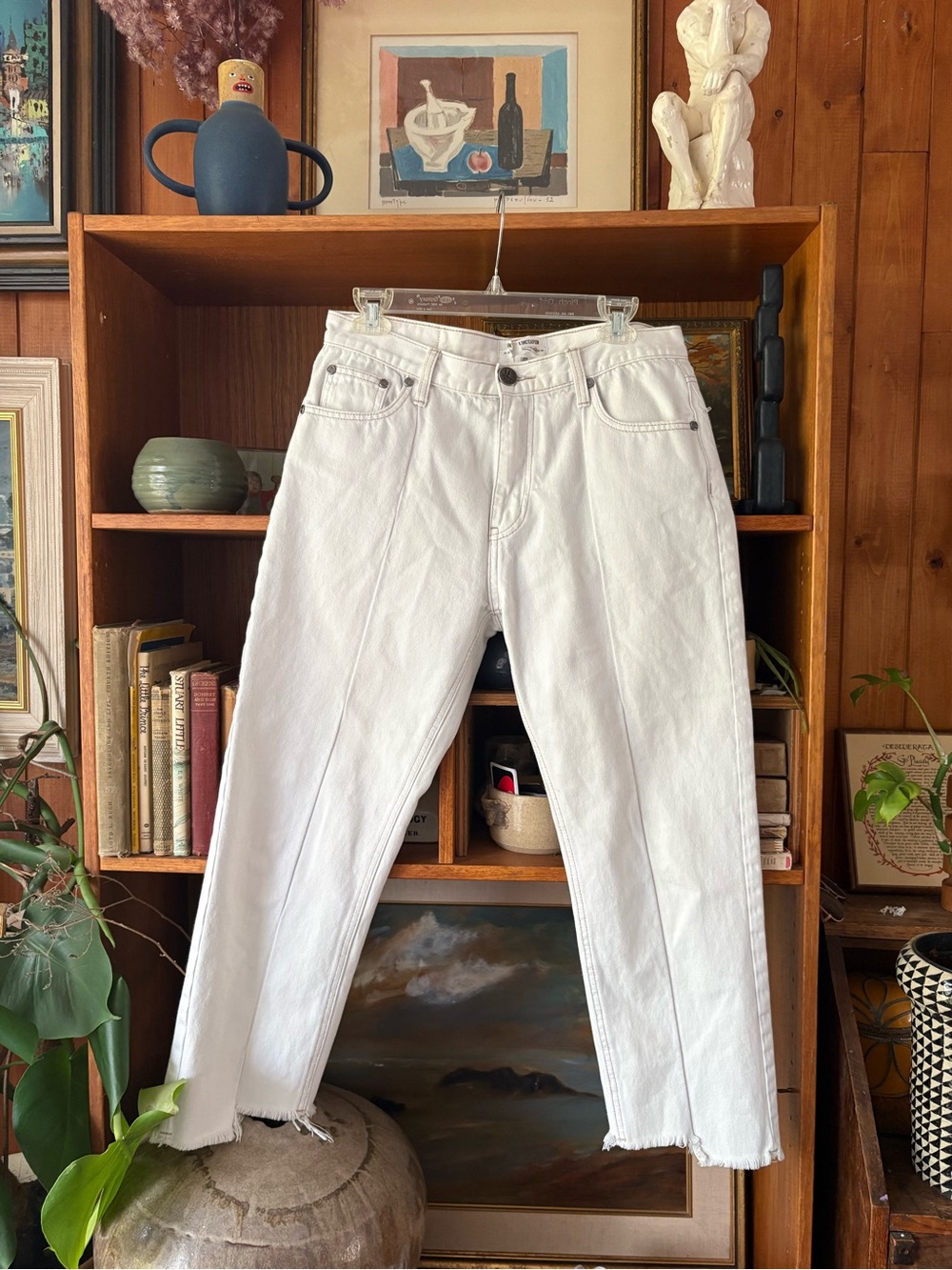 One Teaspoon Trucker Mid Rise Cream Denim Raw Hem 30”